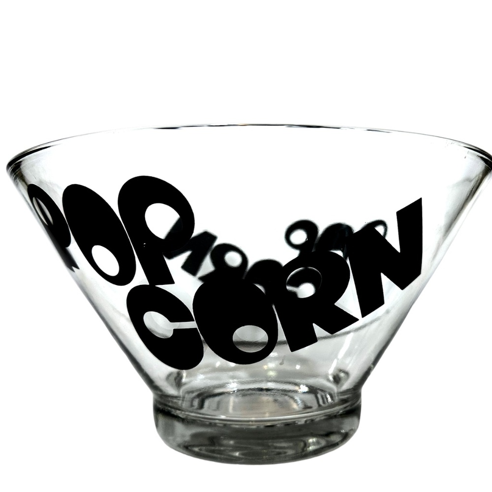 Mid-Century Individual Glass Popcorn Replacement Bowl Black Font